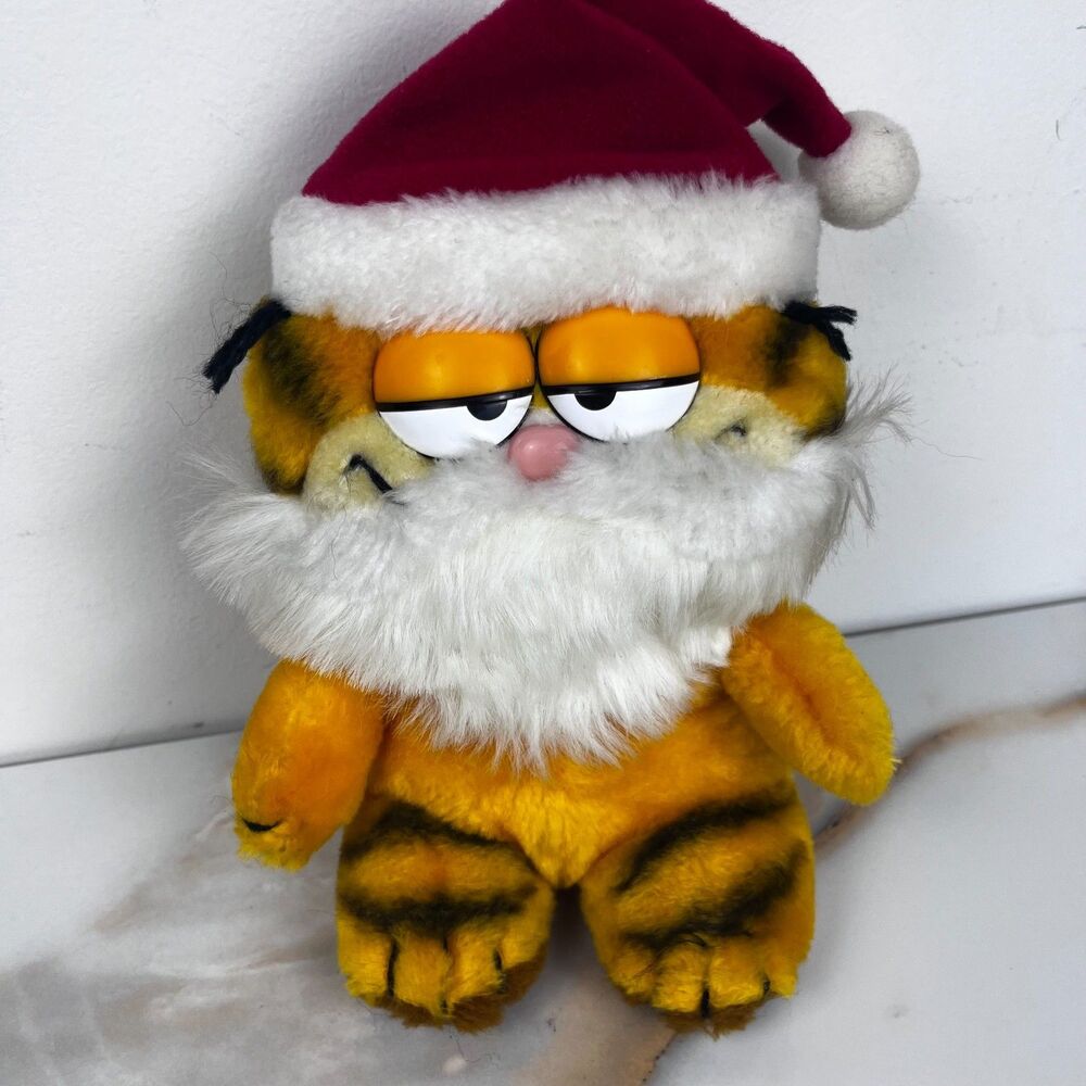 Vintage 1981 Garfield the Cat Collectible Santa Plush by Dakin 9in Kitsch